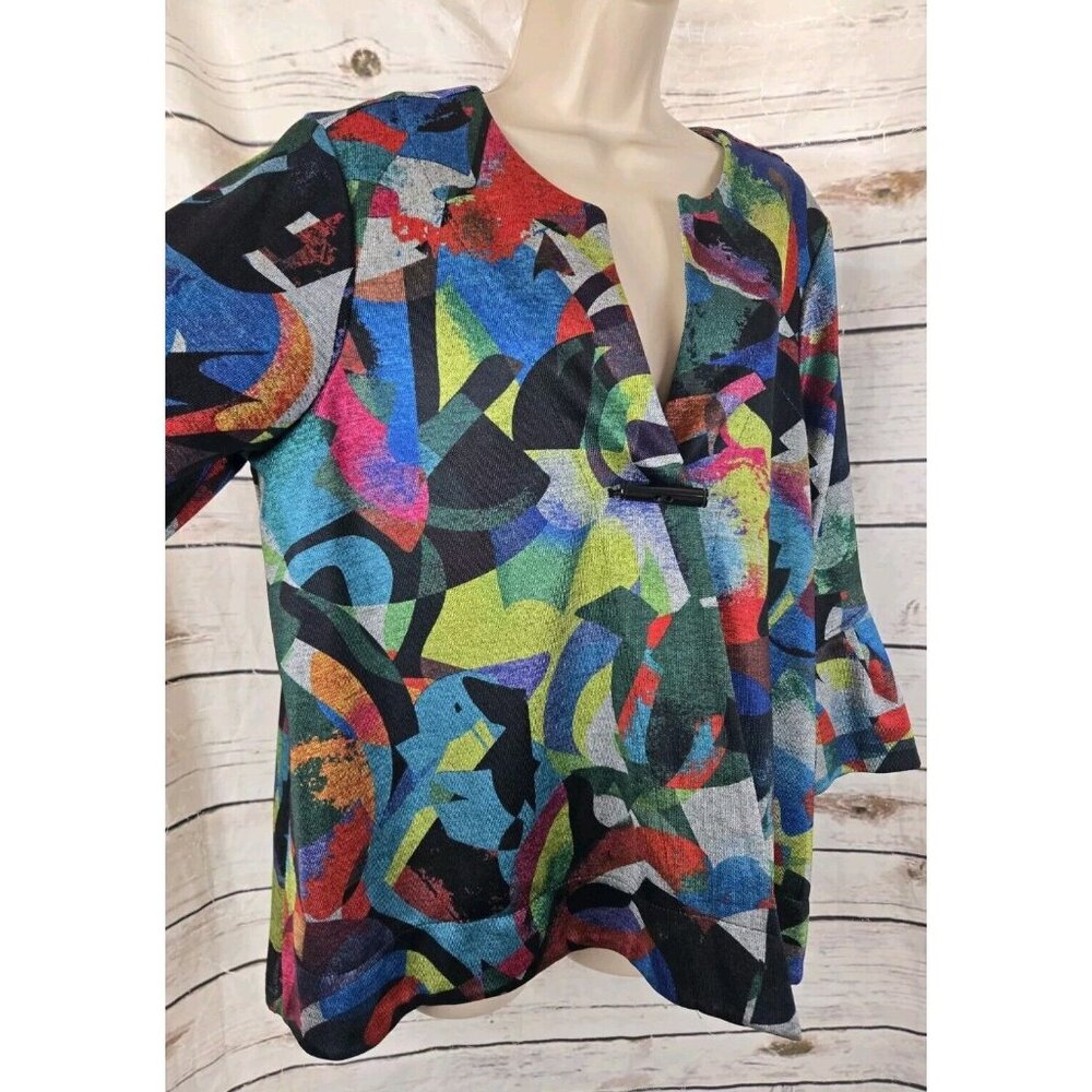 Ali Miles Colorful Jacket Cardigan PXL Artsy Bell Sleeve Swing Womens Abstract - Picture 5 of 8